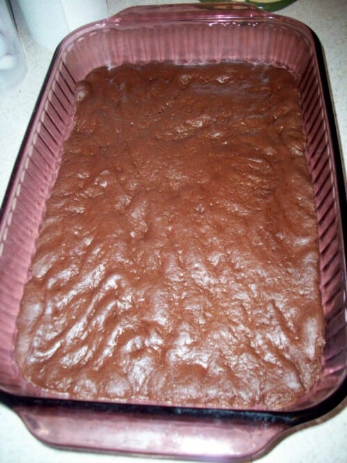 first layer of brownies after baked