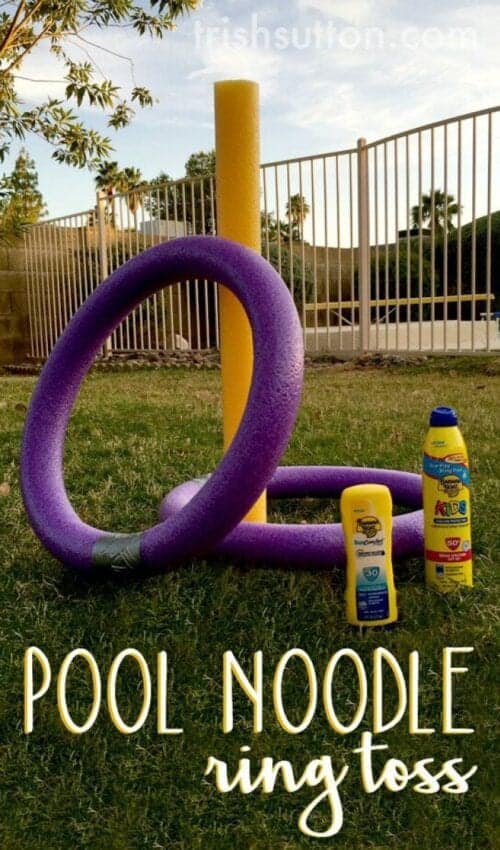 image of purple and yellow pool noodles used in a ring toss game