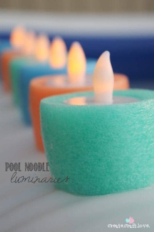 image of electronic votive candles in Pool Noodle Luminaries