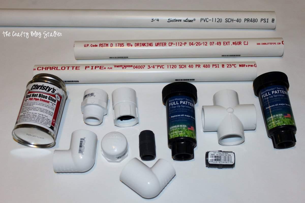 supplies used to make an above-ground sprinkler system with PVC pipe