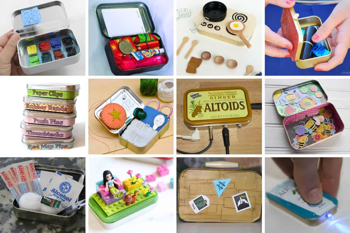 Collage with 12 Altoid tin Crafts.