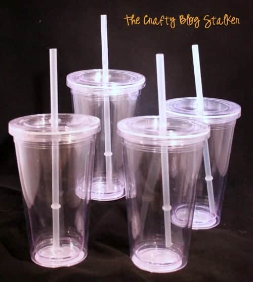image of blank plastic cups with straws