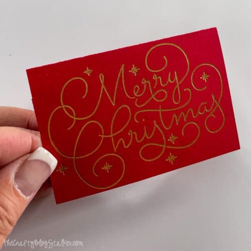 a close up of the Christmas Gift Card Holder made with gold foil