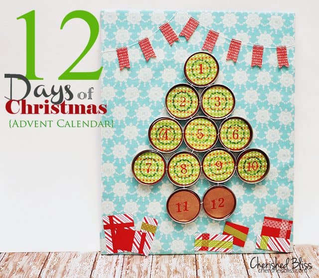 12 Days Of Christmas Advent Calendar using Mason Jar lids! // tutorial via cherishedbliss.com
