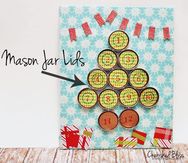 12 Days Of Christmas Advent Calendar using Mason Jar lids! // tutorial via cherishedbliss.com