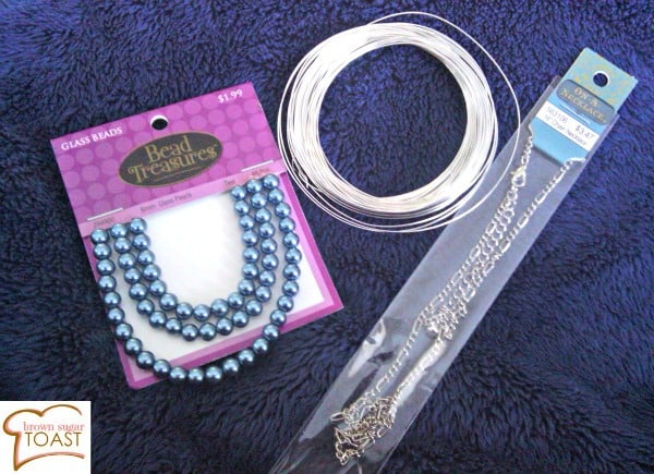beads, wire, and a necklace chain - supplies used to make the necklace