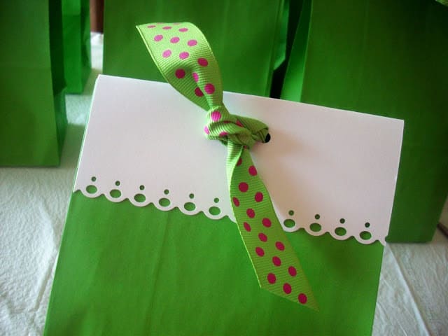 cute goodie bag tied shut with ribbon