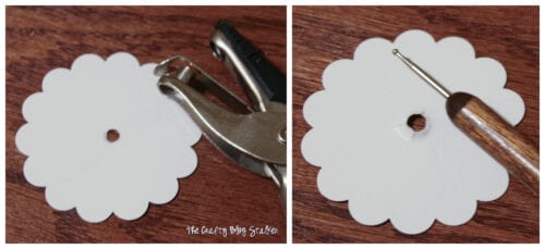 image of punching a hole in the center of the paper scallop circle