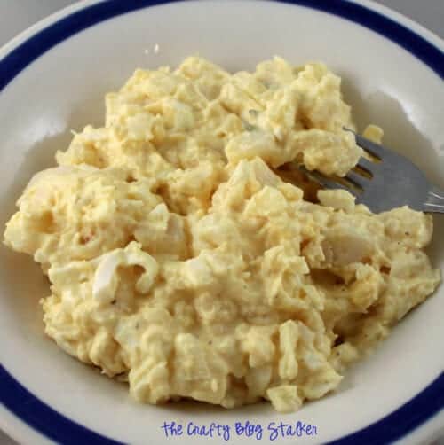 a bowl of mom's homemade potato salad