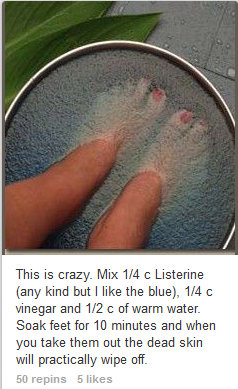 a pinterest pin showing a foot soak at home and listing the recipe