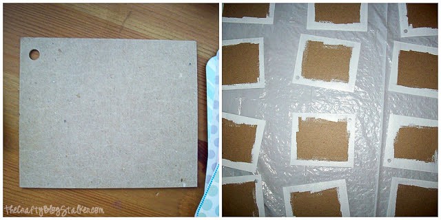 edges of chipboard rectangles painted white