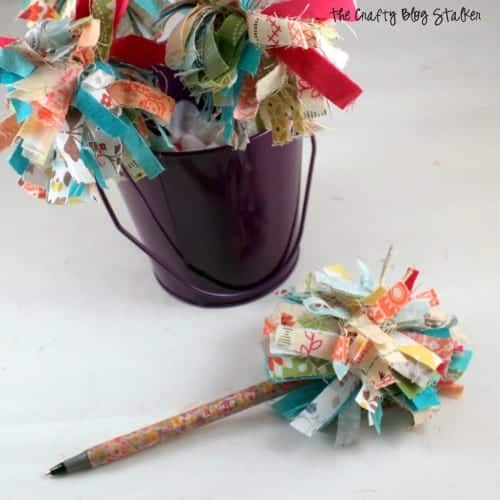 20 No Sew Scrap Fabric Projects featured by top US craft blog, The Crafty Blog Stalker: image of pom pom pens