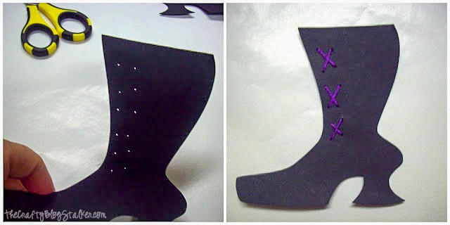 adding stitches to the witch boots