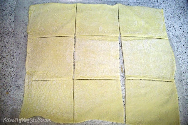 frozen puff pastry sheet cur into 9 squares