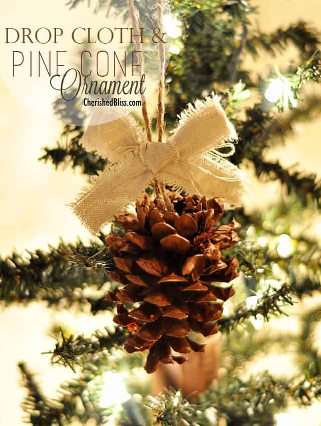 Make a simple Pine Cone Ornament using just pine cones and drop cloth! Perfect for your Rustic Decor Make a simple Pine Cone Ornament using just pine cones and drop cloth! Perfect for your Rustic Decor