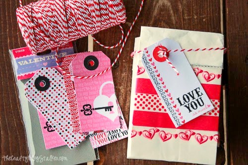 Valentine's Day Tag tied onto a white paper bag