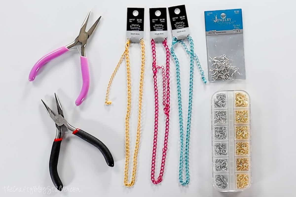 supplies used to make chain drop earrings