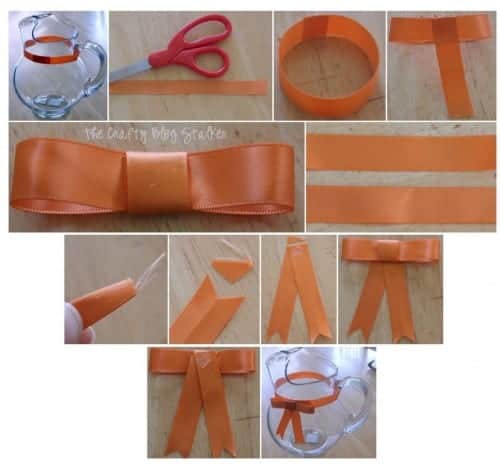 step by step image collage of how to tie the perfect bow for the vase