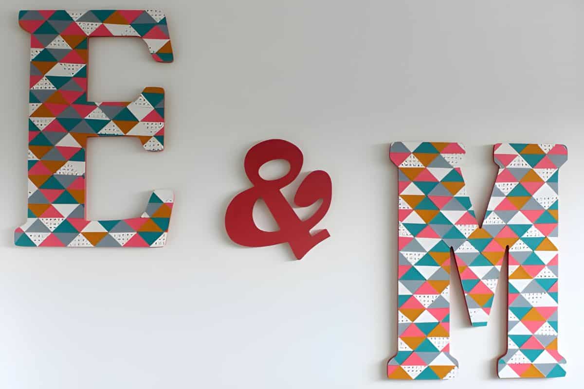 the finished monograms hanging on the wall