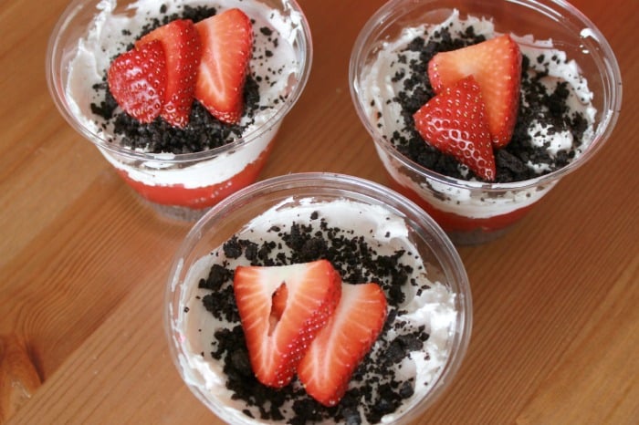 Individual servings of strawberry delight.