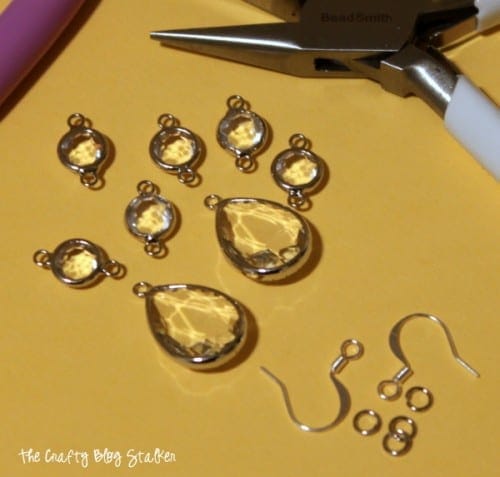 image of supplies used to make crystal drop earrings