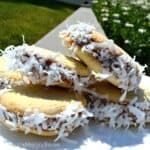 Alfajores Dulce De Leche Cookies on a plate.