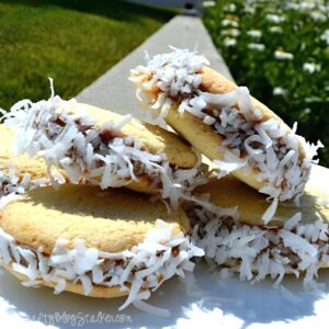 Alfajores Dulce De Leche Cookies on a plate.