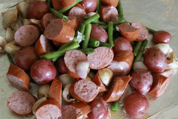 Sausage and veges seasoned.