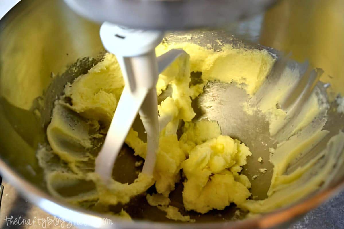 Combined cream and butter in a mixer.
