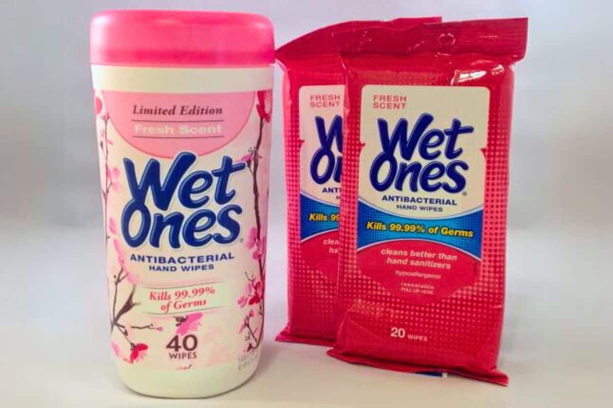 Wet Ones canister and pouches.