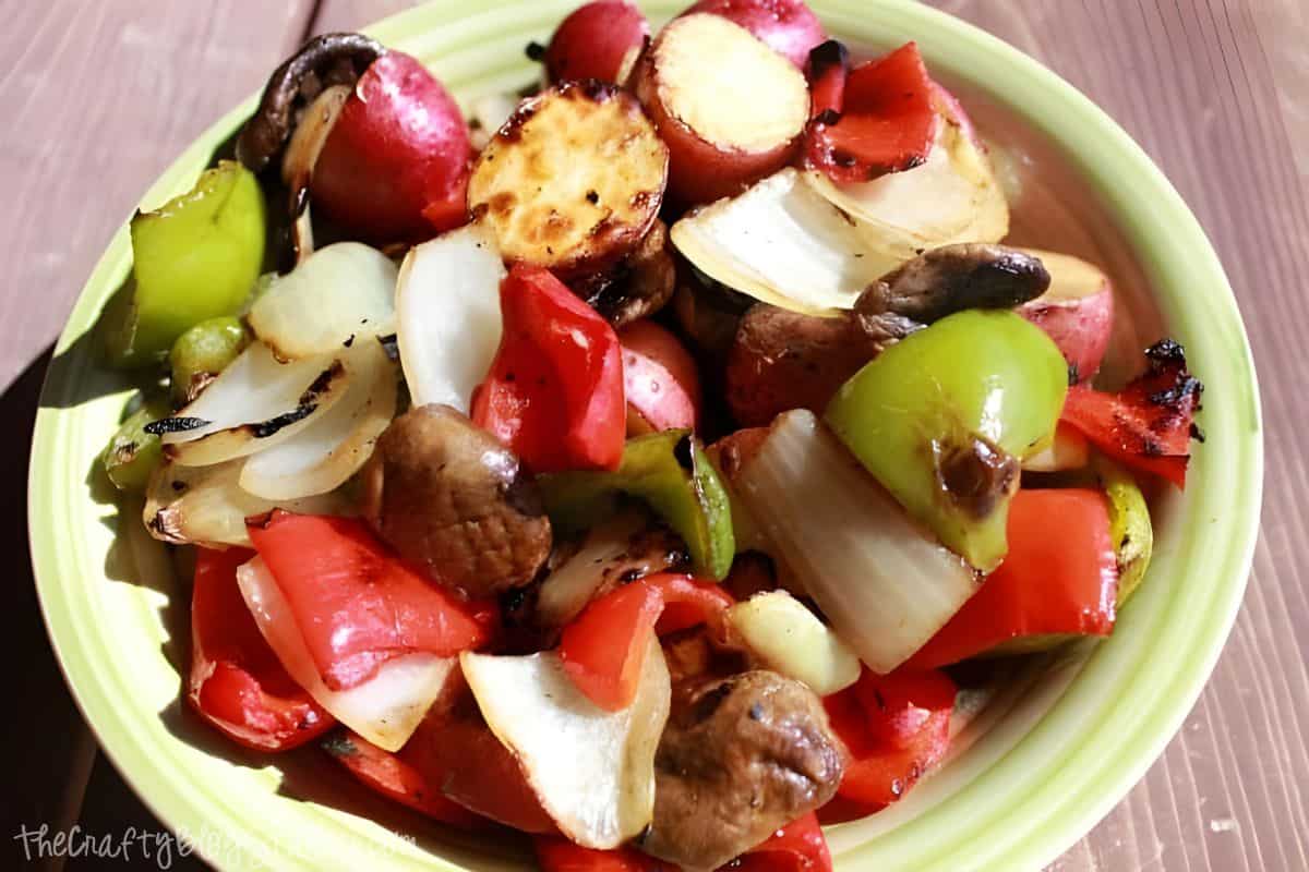 A plate of grilled vegetables.