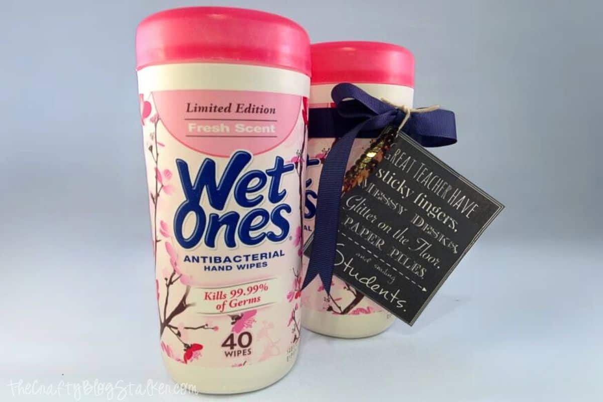Wet Ones Canisters, one with a printable gift tag.