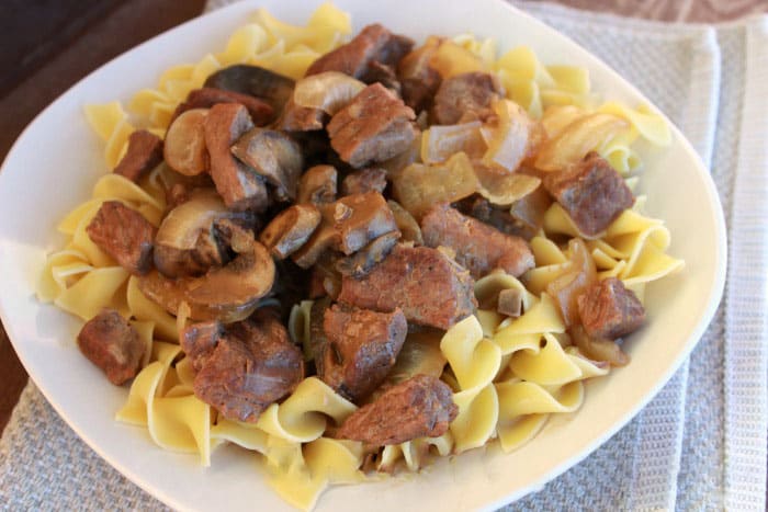 Slow Cooker Beef Tips over pasta