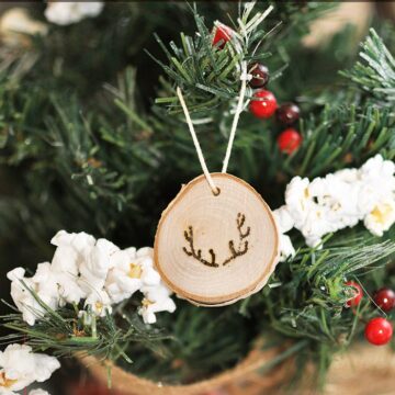 Add a rustic touch to your Christmas tree this year with these easy to make Antler Wood Slice Ornaments. Tutorial via cherishedbliss.com
