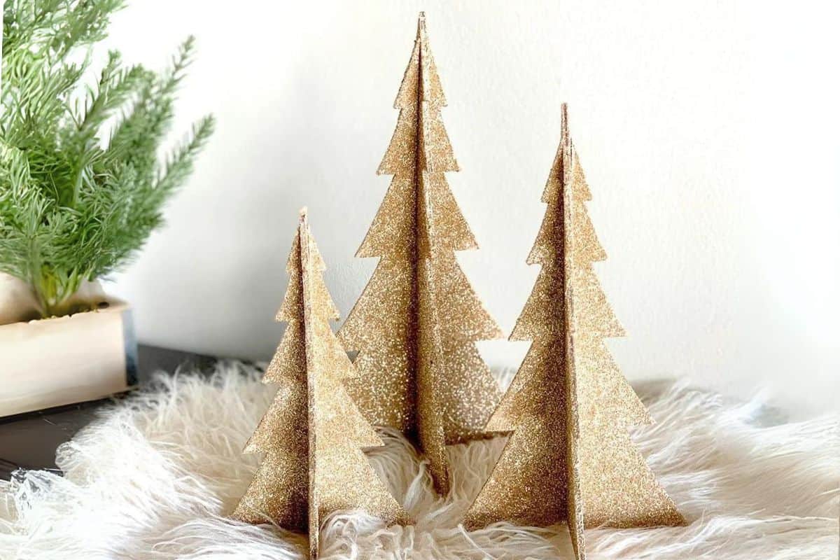 3 DIY Champagne Glitter Christmas Trees.