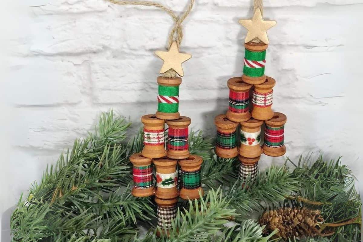 Wooden Spool Christmas Tree Ornament.