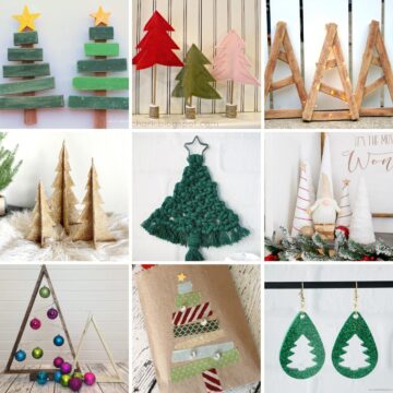 Collage image with 9 Christmas Tree crafts.