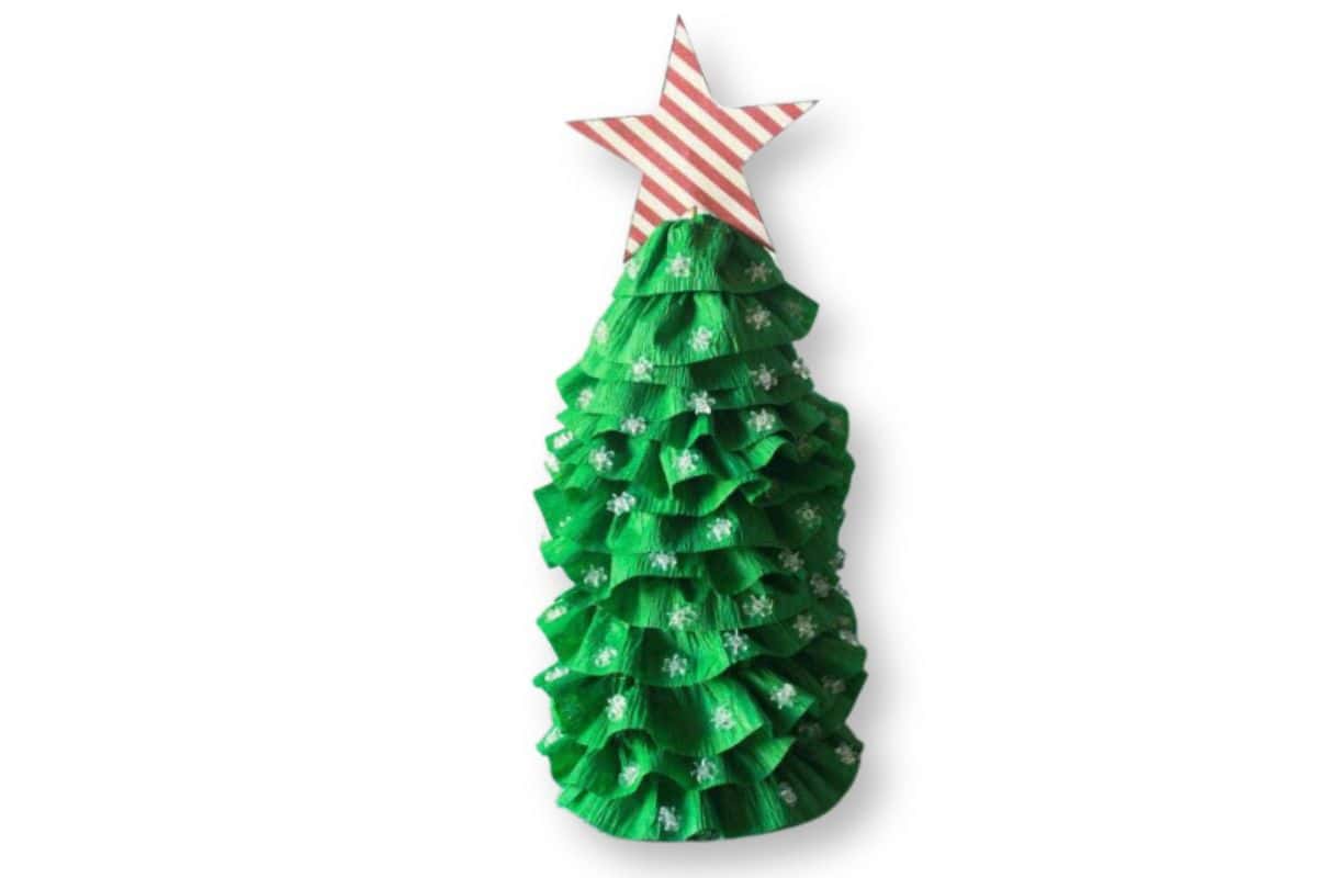 Crepe Paper Christmas Tree with a star on top.