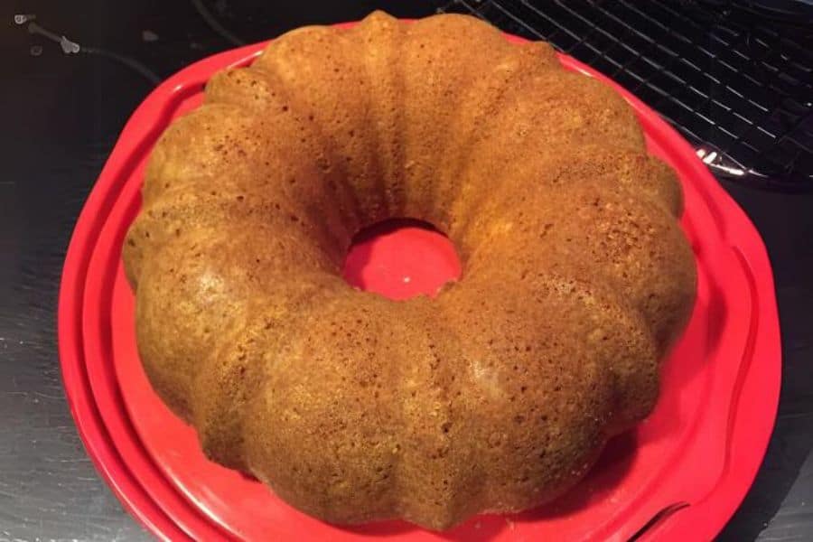 Cooled lemon bundt cake out of the cake pan.
