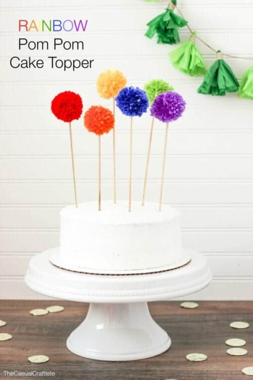 Rainbow Pom Pom Cake Topper