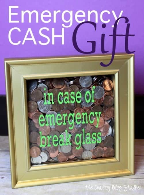 Put some thought into your gift of cash and make it fun. This in case of emergency break glass frame is a fun unique way to give cash that they will love!