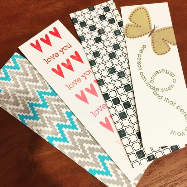 stamped strips of cardstock to make bookmarks