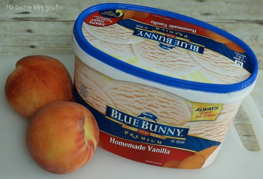 image of blue bunny homemade vanilla ice cream and fresh peaches