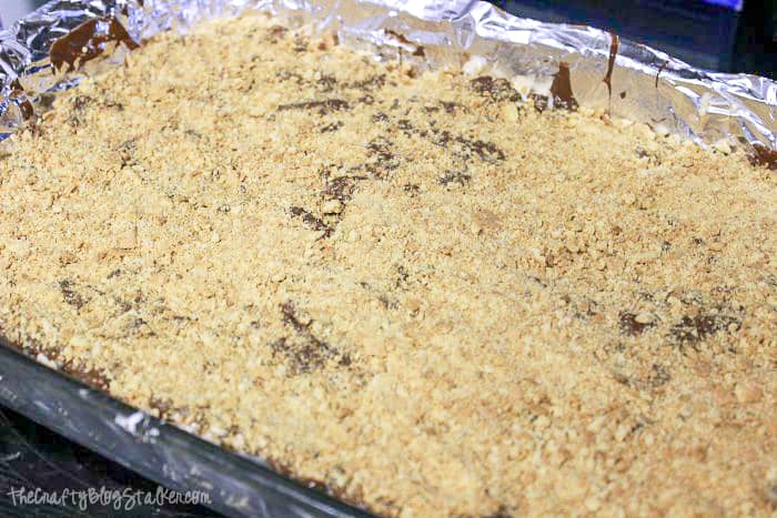 rice krispies with a layer of crushed graham crackers