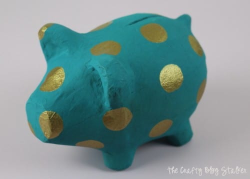 painted Piggy Bank with gold polka dots