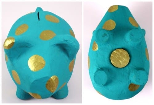 top and bottom view of the painted piggy bank