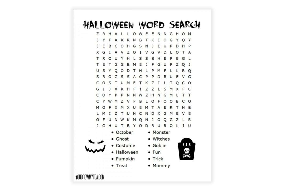 Free Printable Halloween Word Search.