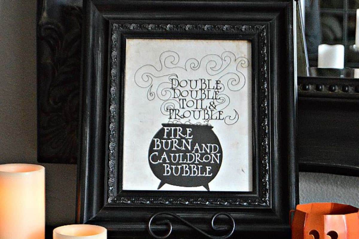 Double Double Toil and Trouble printable in a black frame.