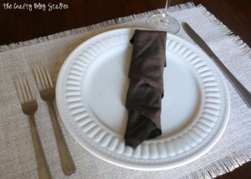 burlap placemat with a place setting