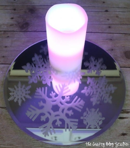 Glass Etched Snowflake Candle Plate